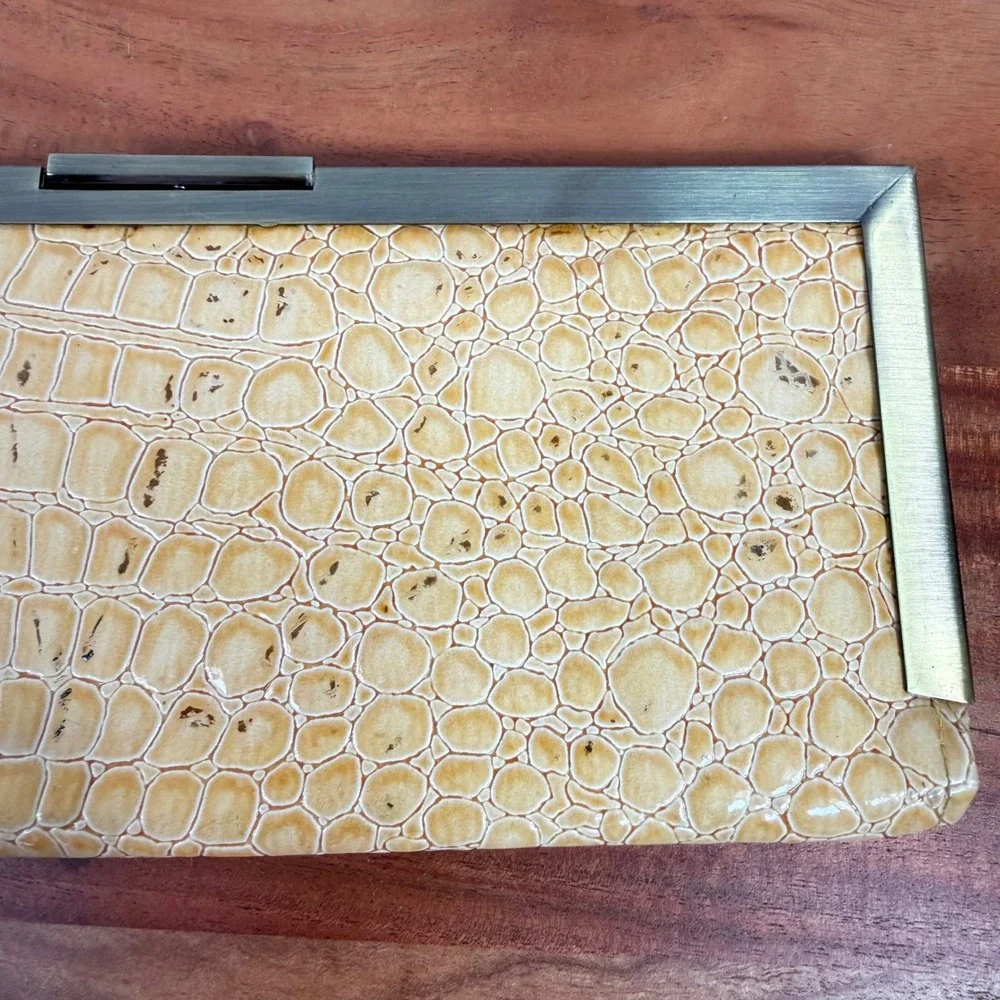Jessica McClintock Yellow Croc Embossed Clutch Evening Bag w Brass Frame & Chain